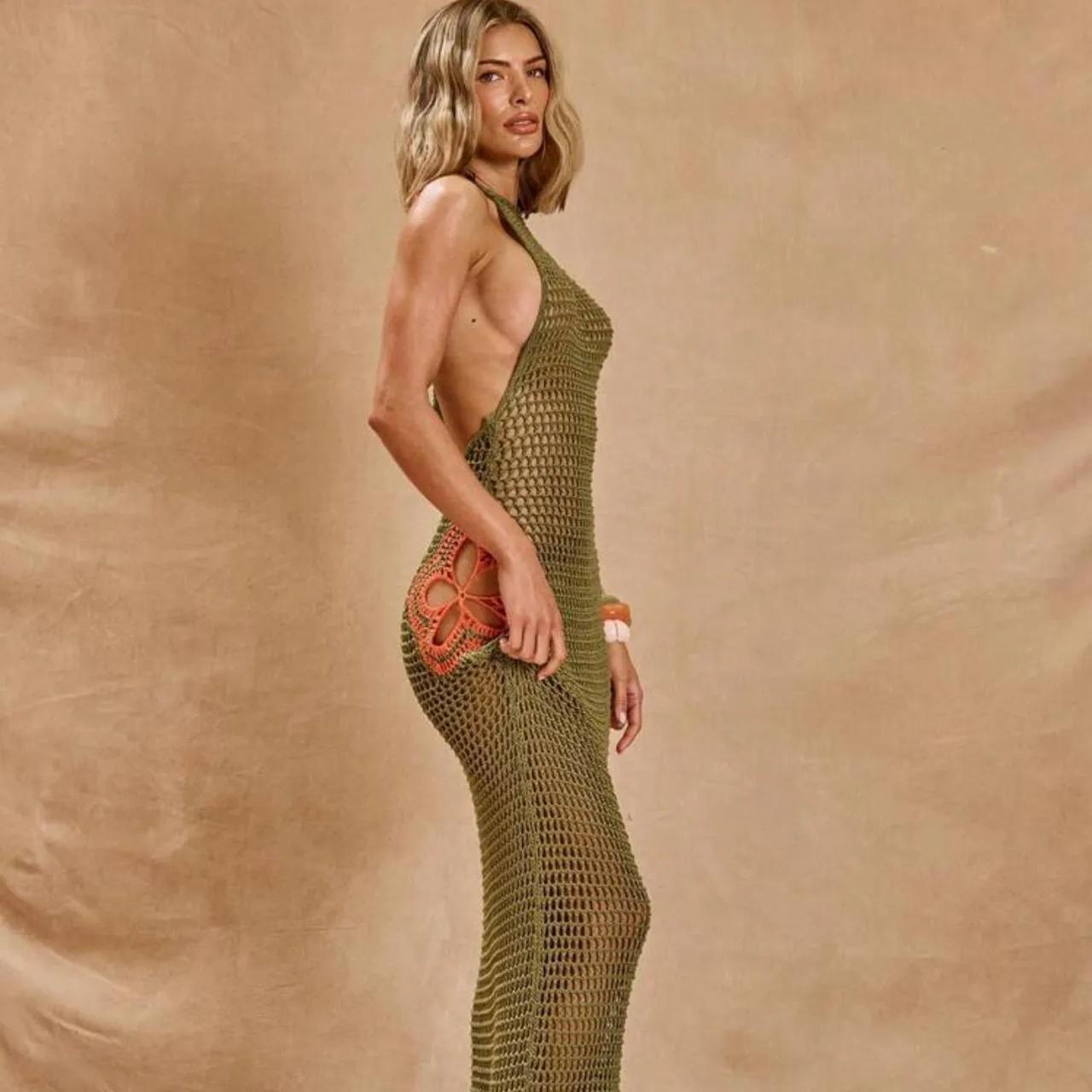 Vestido Longo em Crochê Penelope Verde MIlitar