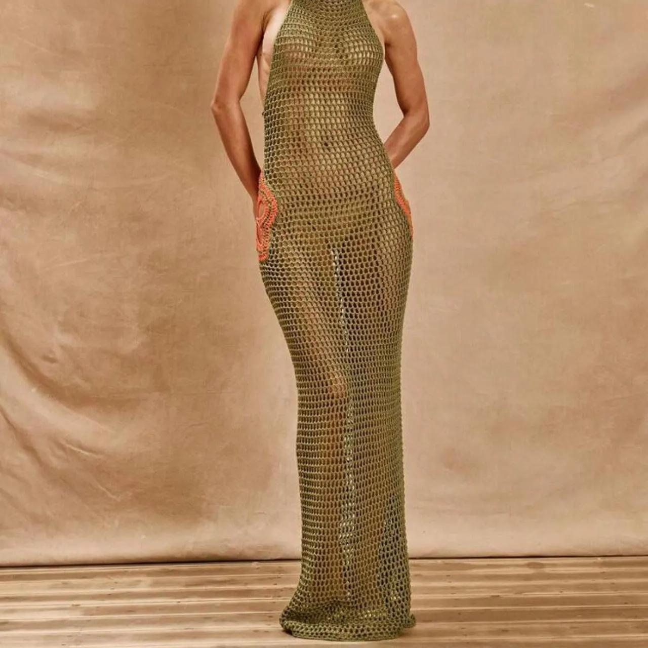 Vestido Longo em Crochê Penelope Verde MIlitar