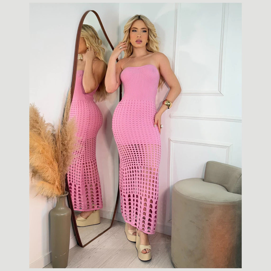 Bella Strapless Midi Dress in Modal Knit with Lace