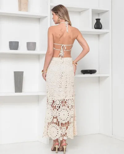 Vestido em Crochê Off White Janine