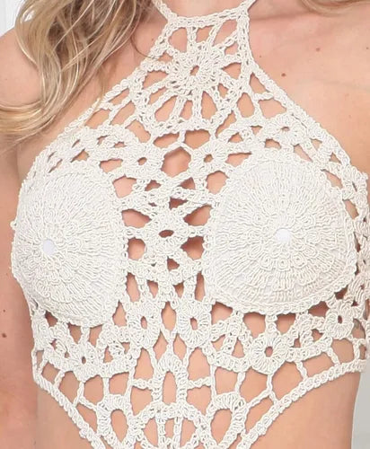 Vestido em Crochê Off White Janine