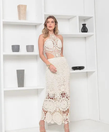 Vestido em Crochê Off White Janine