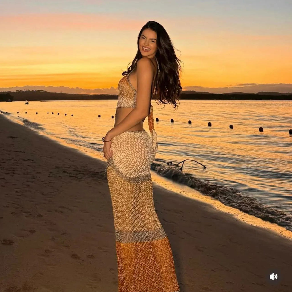 Vestido Sunset Longo em Crochê